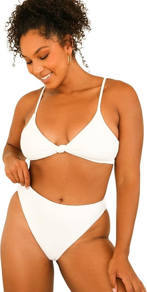 Dippin' Daisy's Seashore Bikini Bottom for Women High Waist Bikini Bottom with High-Cut Leg Design, Full Coverage White