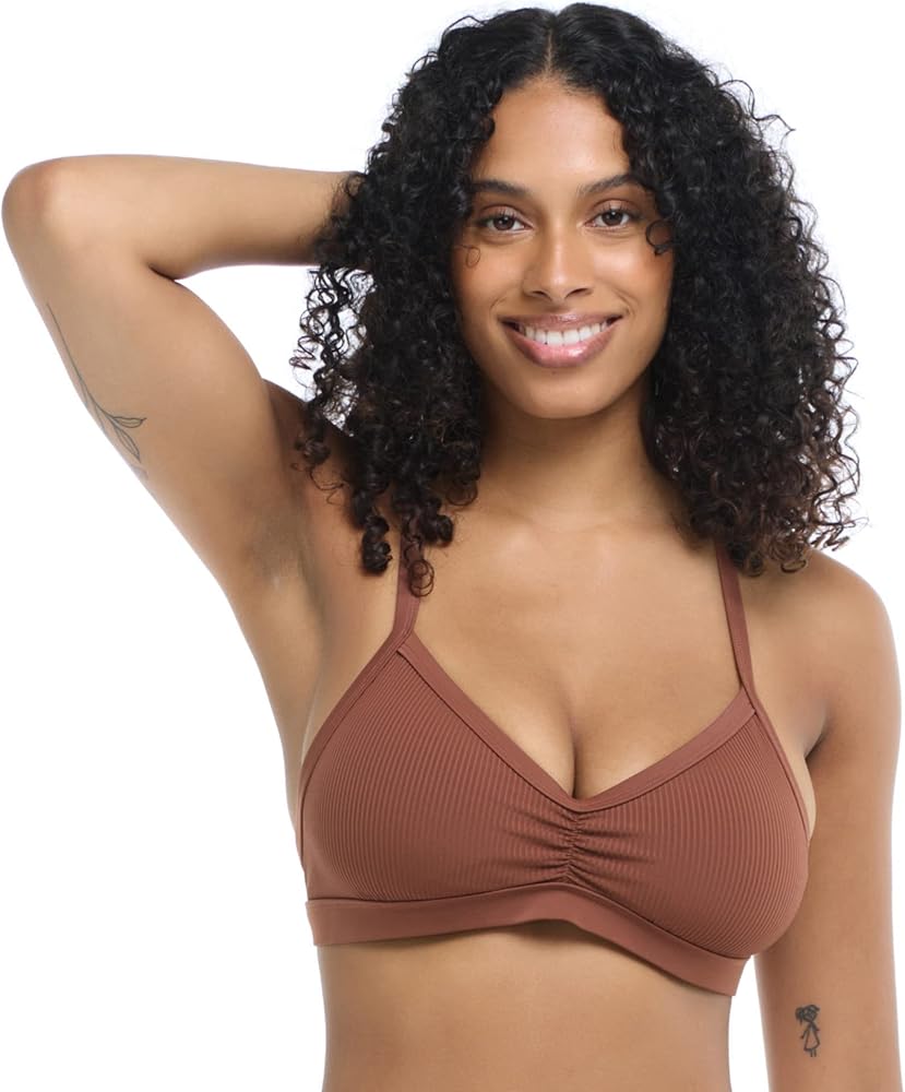 Body Glove Women's Standard Drew D, DD, E, F Cup Bikini Top Swimsuit with Adjustable Tie Back, Brown Ibiza Rib