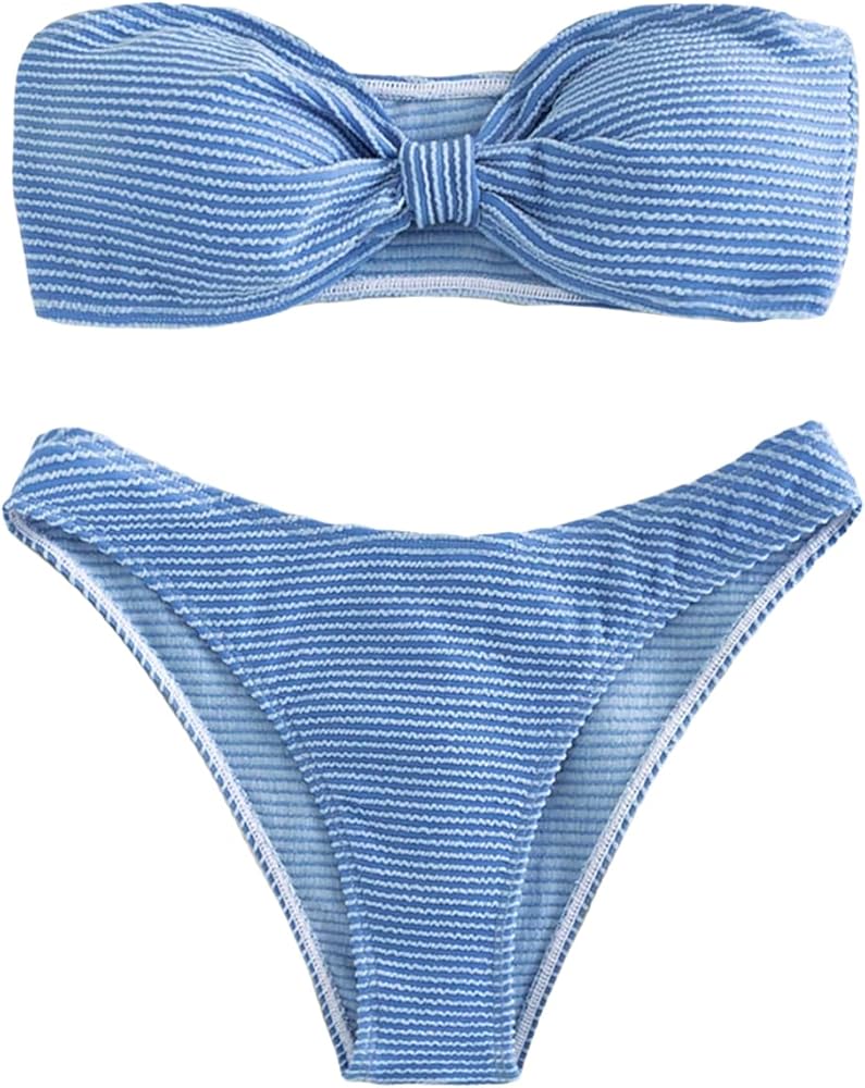 SHENHE Women's Striped Bandeau Bikini Set Summer Knot Swimsuit Bathing suit