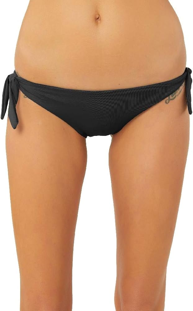 O'NEILL Women's Solid Side Tie Hipster Bikini Swimsuit Bottom (Black, XL)