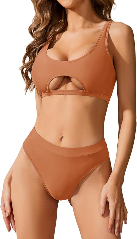 Holipick Two Piece Bikini Set for Women Underboob Bikini Sexy Push Up Swimsuit High Waisted Bathing Suit Cheeky Swimwear