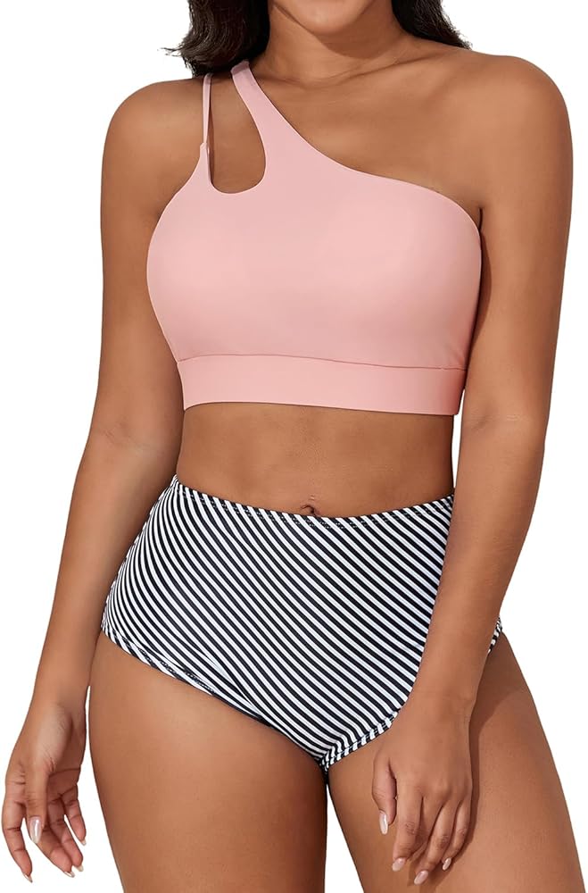 Bikini for Women High Waist Bikini Bottom Two Piece Bathing Suits One Shoulder Cut Out Bikini Top Swimsuits