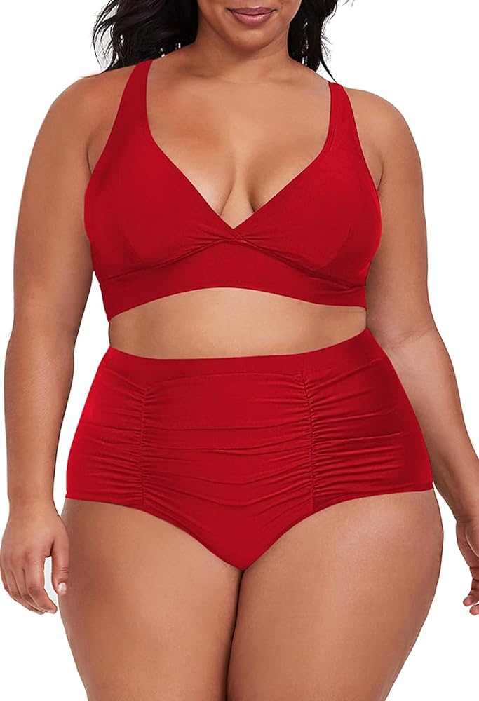 Sovoyontee Women's 2 Piece Plus Size High Waisted Swimsuit Bathing Suit