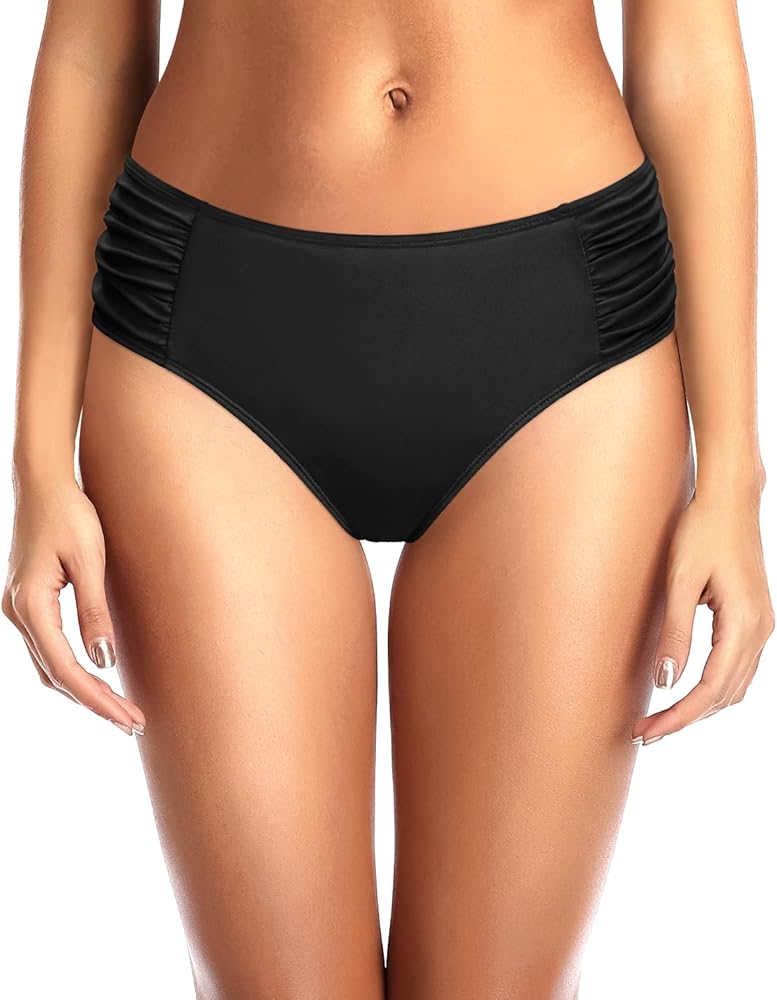 Tempt Me Women Bikini Bottoms Mid Waist Bathing Suit Swimsuit Ruched Swim Bottom