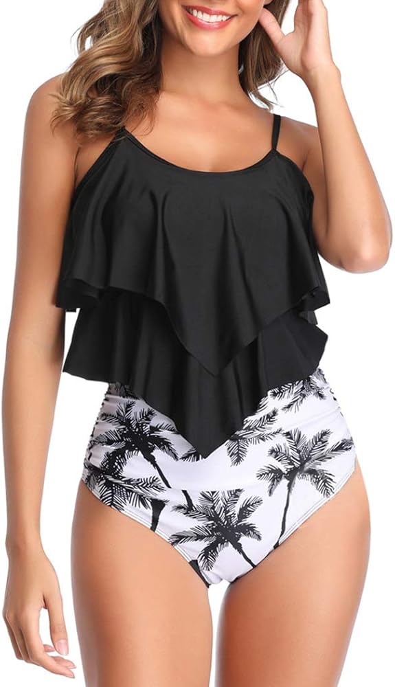 VeMee Bikini Swimsuit for Women High Waisted Bikini Two Piece Tankini Ruffled High Waisted Swimsuits