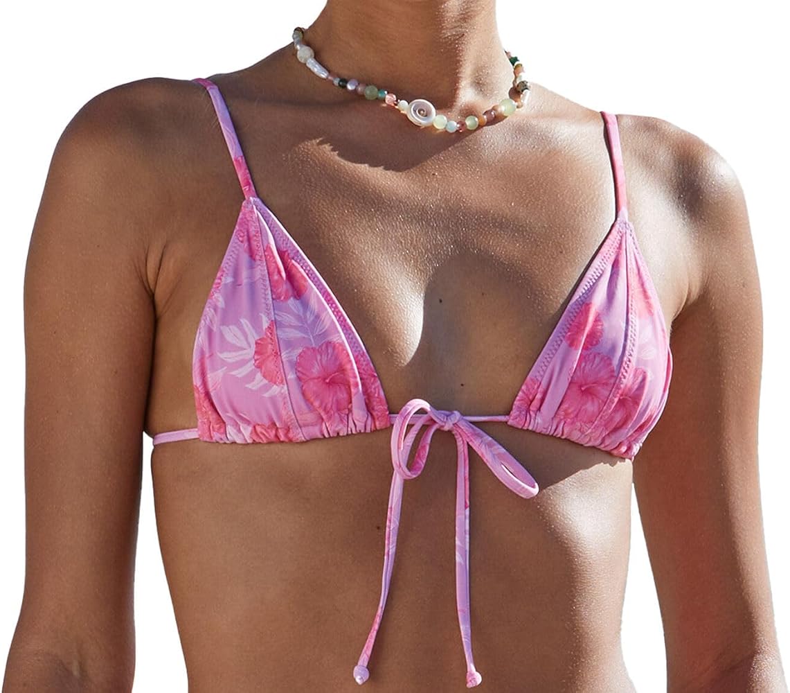 PacSun Women's Eco Pink Floral Faye Triangle Bikini Top