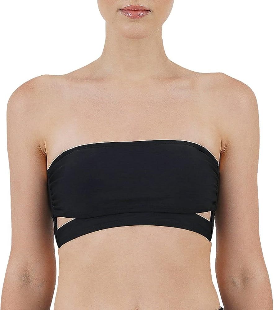 Cyn & Luca Juniors Solid Cut Out Bandeau Strap Swim Top Medium Black