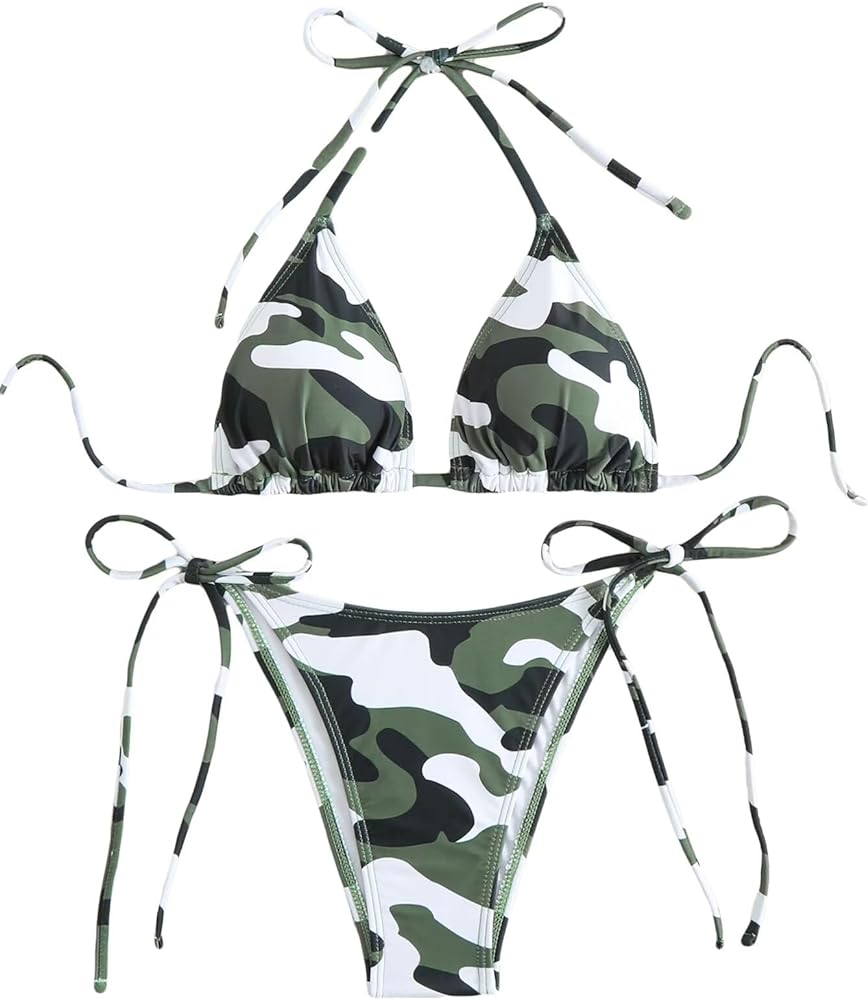 Women's Camo Halter Bathing Suit High Waisted Summer Swimsuit Bikini Set