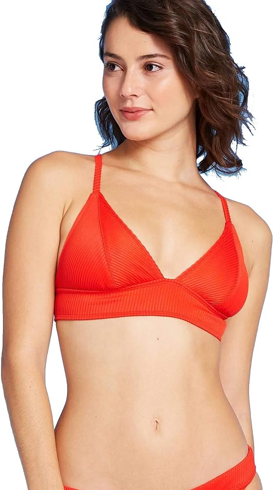 Juniors' Ribbed Triangle Bikini Top (Red)