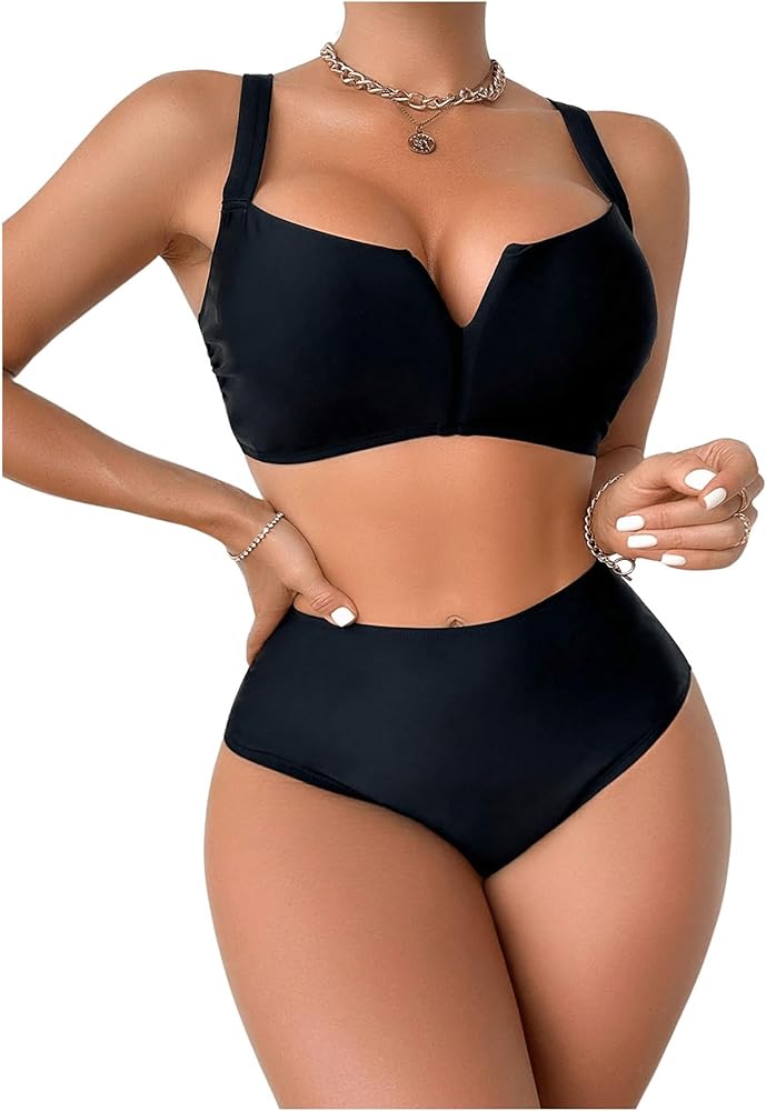 SOLY HUX Bikini Sets for Women V Wired High Waisted Swimsuit Two Piece Bathing Suits