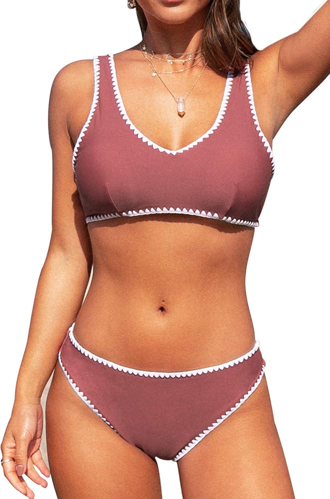 CUPSHE Women's Sporty Crochet Trim Bikini Sets