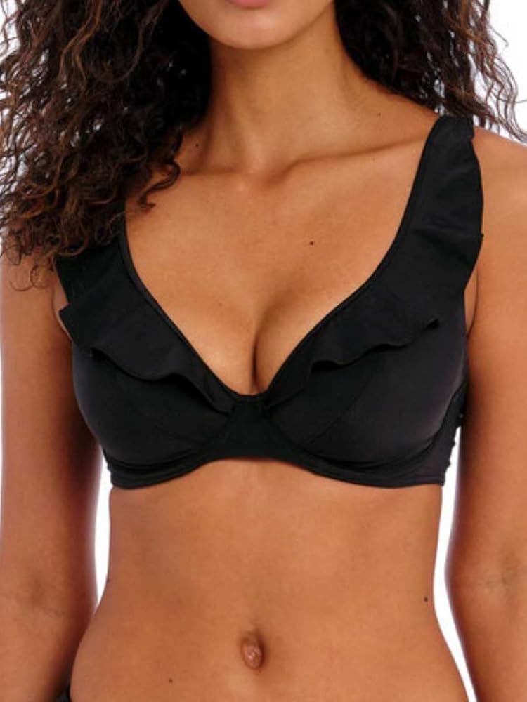 Freya Jewel Cove High Apex Underwire Bikini Top with J Hook (7230),32G,Plain Black