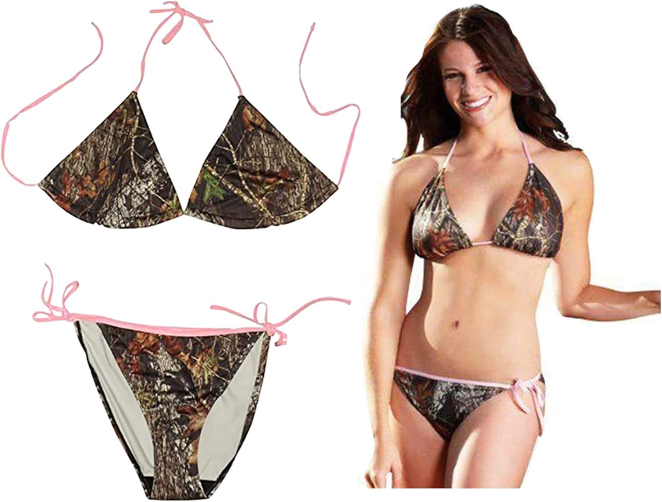 Women's Camo Swimsuit Pink String Bikini Top and Bottom Hunting Outdoors Pattern