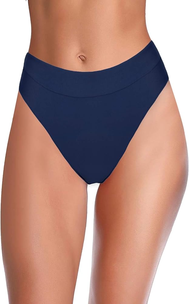 Hilor Women's High Waisted Bikini Bottom High Cut Swim Briefs Cheeky Brazilian Swimsuits Bottom