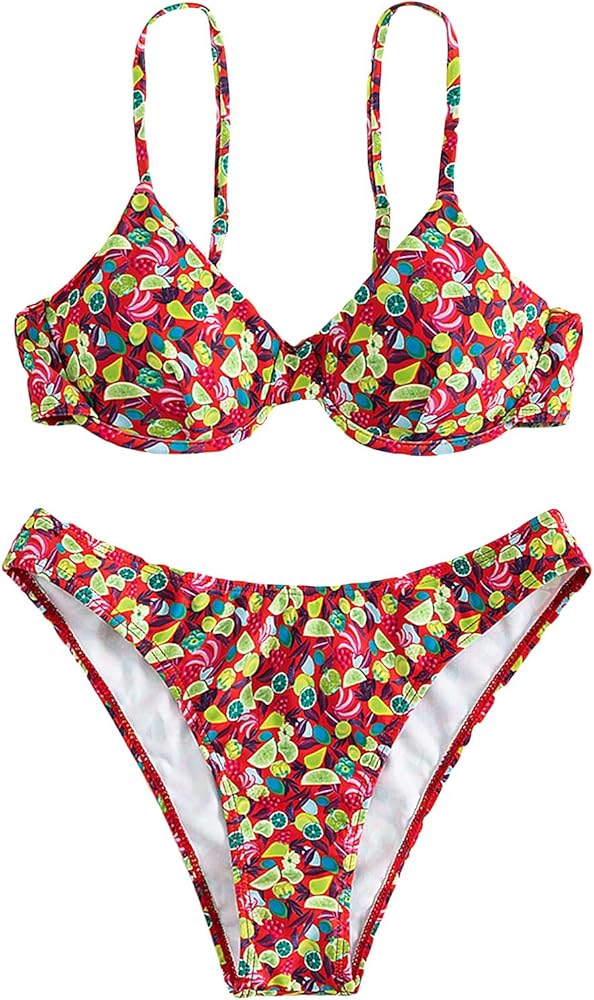 SweatyRocks Women's 2 Piece Bathing Suit Floral Underwire Push Up Bikini High Cut Swimsuit