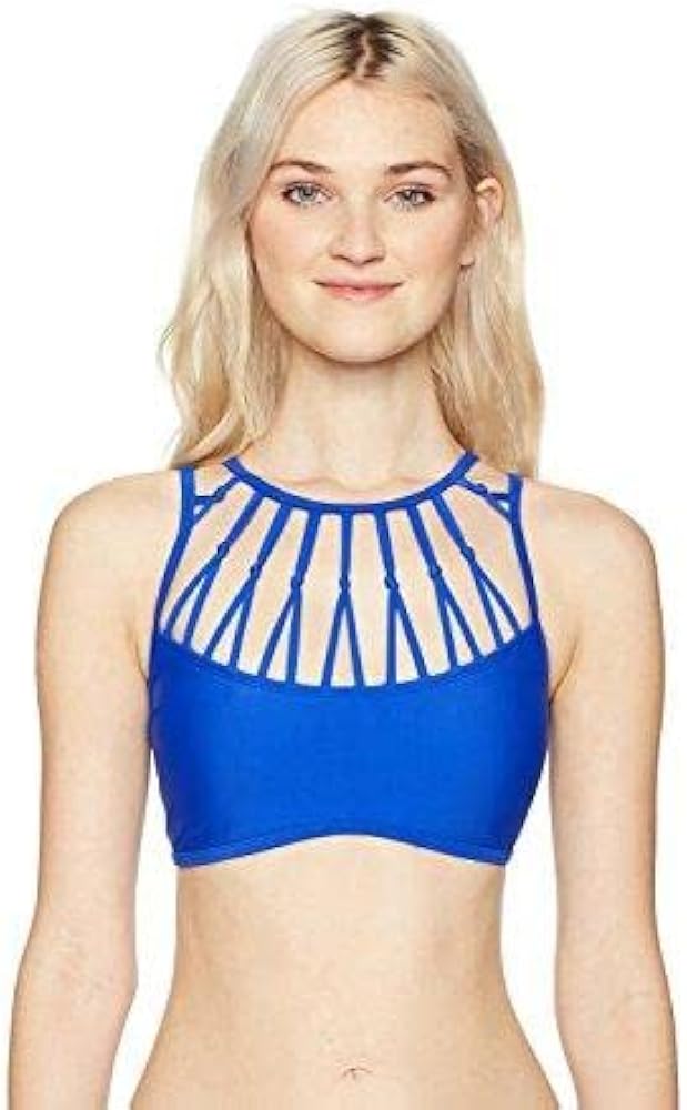 Body Glove Women's Standard Smoothies Ivy Solid High Neck Strappy Bikini Top Swimsuit, Abyss, X-Large