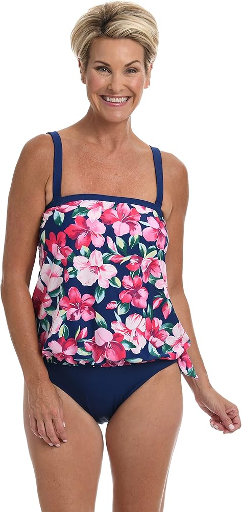 Maxine of Hollywood Women's Standard Bandeau Tankini Swimsuit Top, Multi//Hana Hibiscus, 8