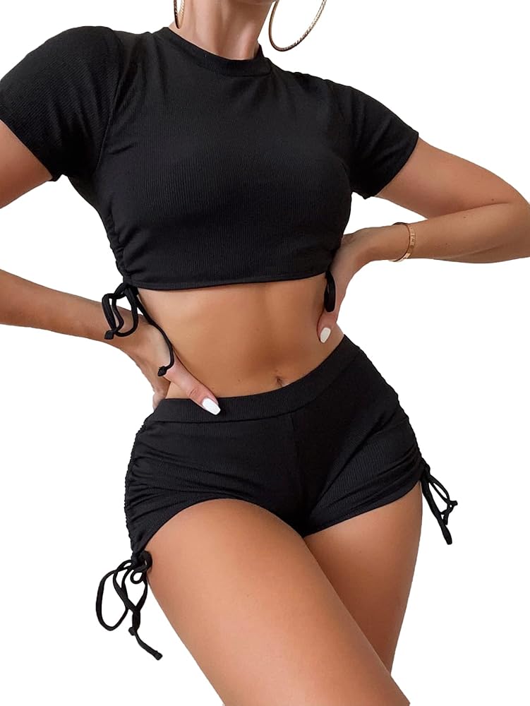 Women's High Waist Bikini Sets Two Piece Swimsuit Sports Style Bathing Suit Crop Top and Boy Shorts Full Coverage