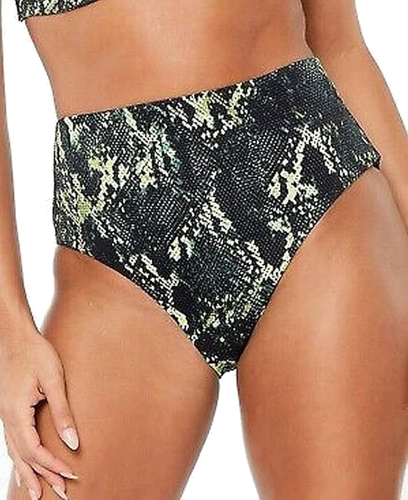 Women's Green Snake Print Lined Stretch Full Coverage High Waisted Swimsuit Bottom XL