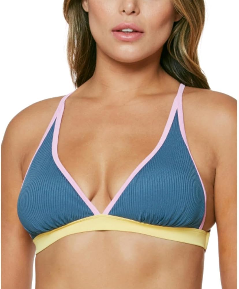 Jessica Simpson Women's Chop & Change X-Back Full-Support Triangle Bra Bikini Top (M, Blue)