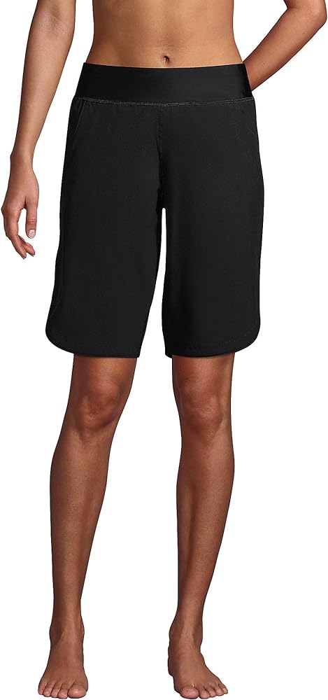 Lands' End Women's 11" Quick Dry Elastic Waist Modest Board Shorts Swim Cover-up Shorts with Panty