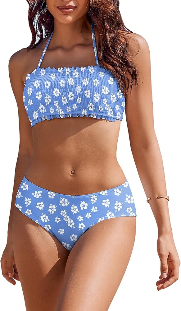 AI'MAGE Bikini Set for Women Two Piece Swimsuits 2024 Floral Bathing Suit Bandeau Swimswear with Removable Shoulder Straps