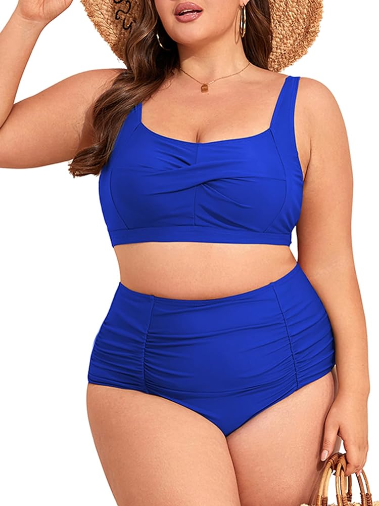 American Trends Womens Plus Size Bikini 2 Piece Plus Size Swimsuits Tummy Control Bathing Suits High Waisted Bikini