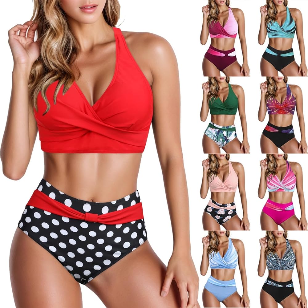 Bikini Sets Women Polka Dot Print Bathing Suit Sporty Spaghetti Straps High Waisted Sexy 2 Piece Plus Size Swimsuits