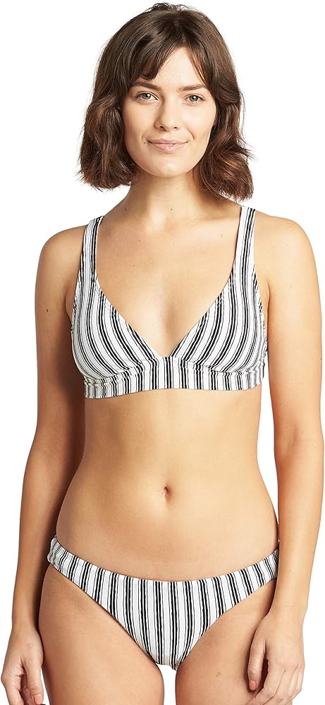 Billabong womens Aloha Banded Tri Bikini Top, Black/White Stripe, Large US