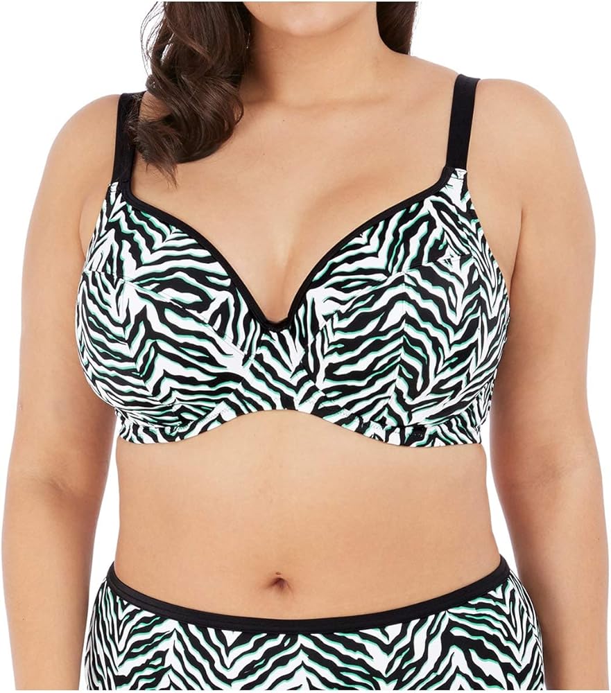 Elomi Plus Size Zulu Rhythm Plunge Bikini Top, 36FF, Black