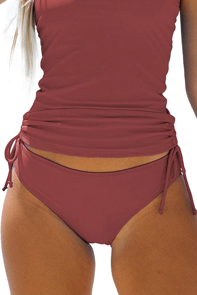 Beachsissi Women Bikini Bottom Moderate High Cut Bathing Suit Bottoms Solid Color Swimsuit Bottom