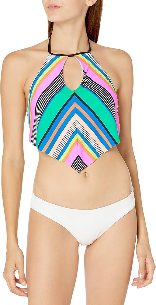 Hobie Women's High Neck Keyhole Halter Hipster Bikini Swimsuit Top