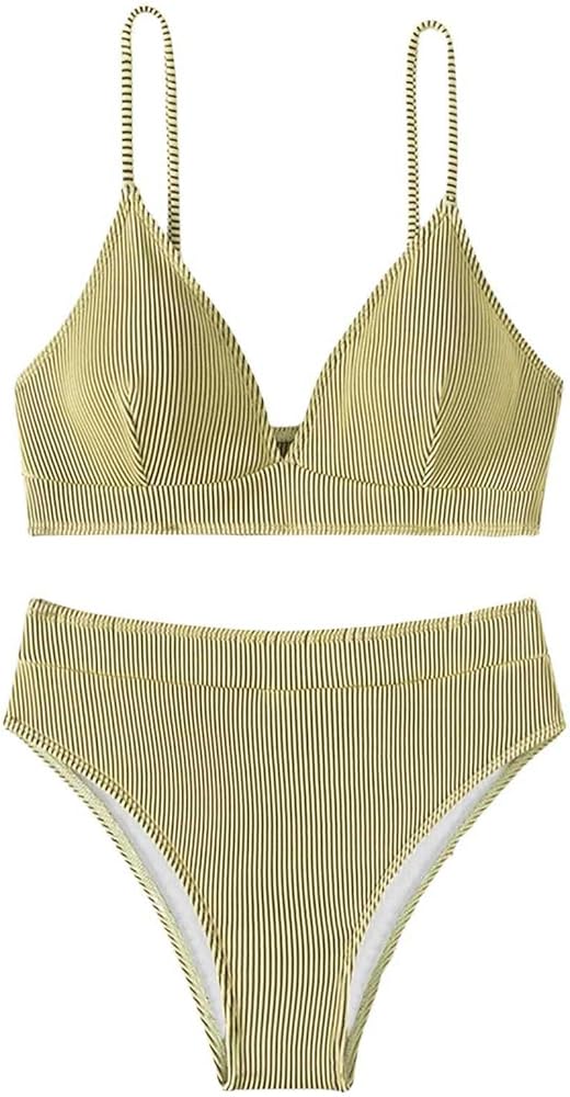 SweatyRocks Women's Striped Bathing Suits Spaghetti Strap Triangle Bikini Sets High Waisted Two Piece Swimsuits