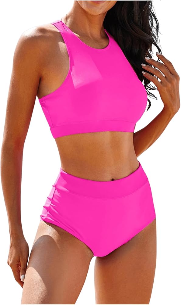 SOLY HUX Women's Two Piece Swimsuit High Waisted Bikini Sets Racerback Bathing Suits