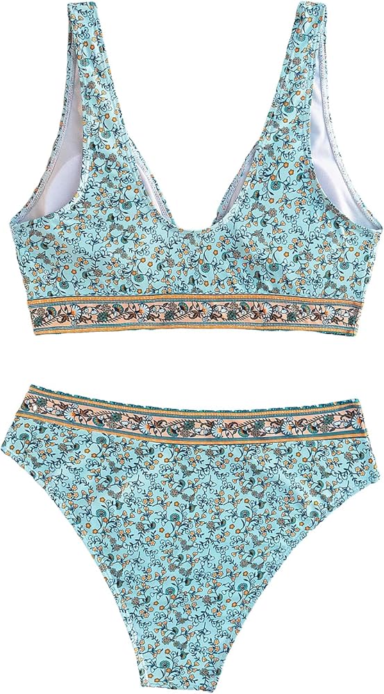 SweatyRocks Women's 2 Piece Bikini Set Floral Print High Cut V Neck Bathing Suit