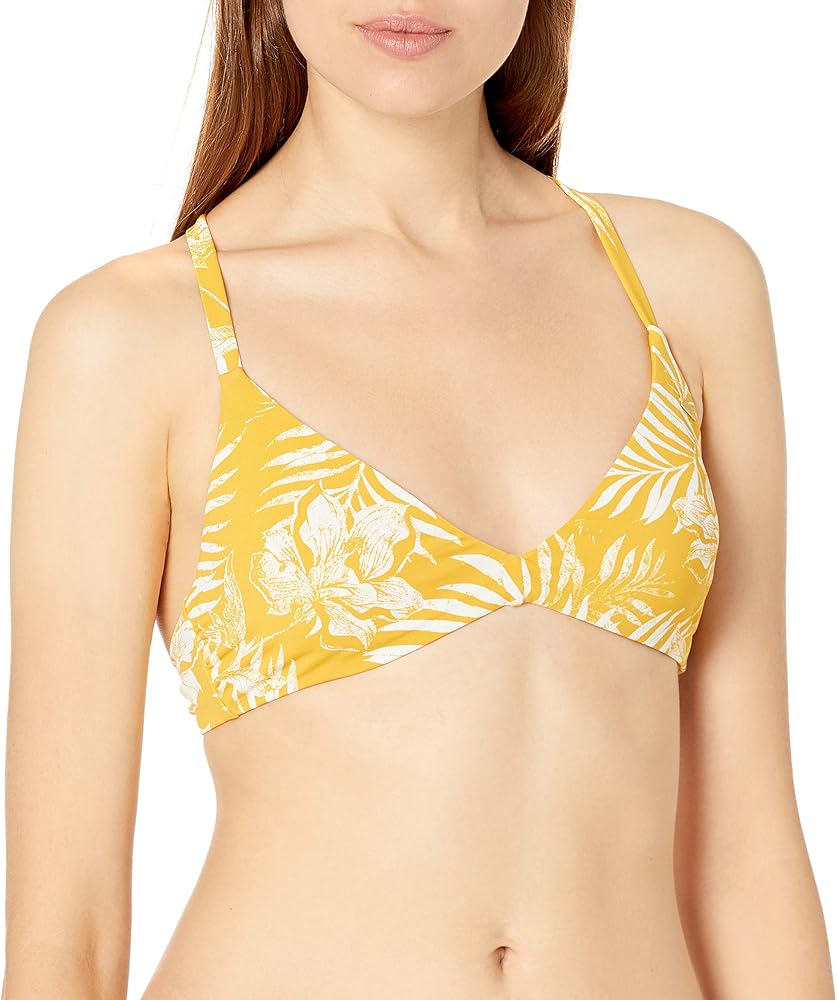 Roxy Women's Standard Print Beach Classics Fashion Fixed Tri Swim Top, Mineral Yellow Lirely S, M