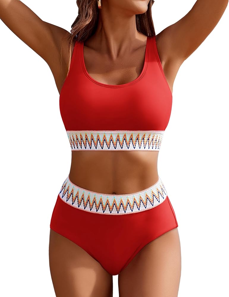 AI'MAGE Women's Bikini Sets High Waisted Two Piece Sporty Swimsuits High Cut Tummy Control Bathing Suits