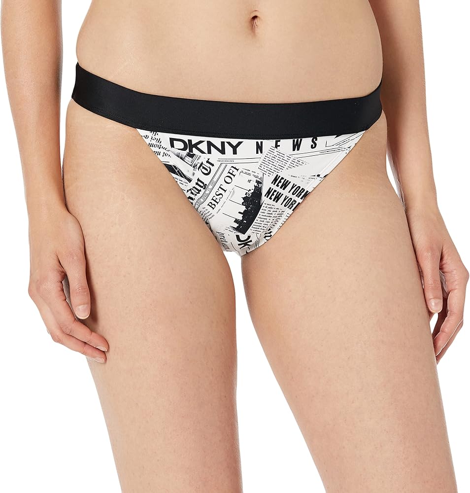 DKNY Women's Standard Low Waisted Full Coverage Bikini Bottom, White/Black, Medium