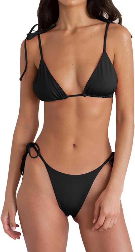 Bikini Sets for Women Adjustable Sexy String Bikini Two Piece Bathing Suits V Neck Push Up Triangle Top Swimwear