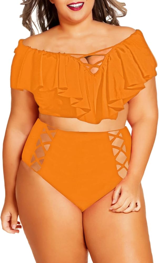 Sovoyontee Women Plus Size Ruffles High Waisted Swimsuit Bikini Sets Bathing Suit