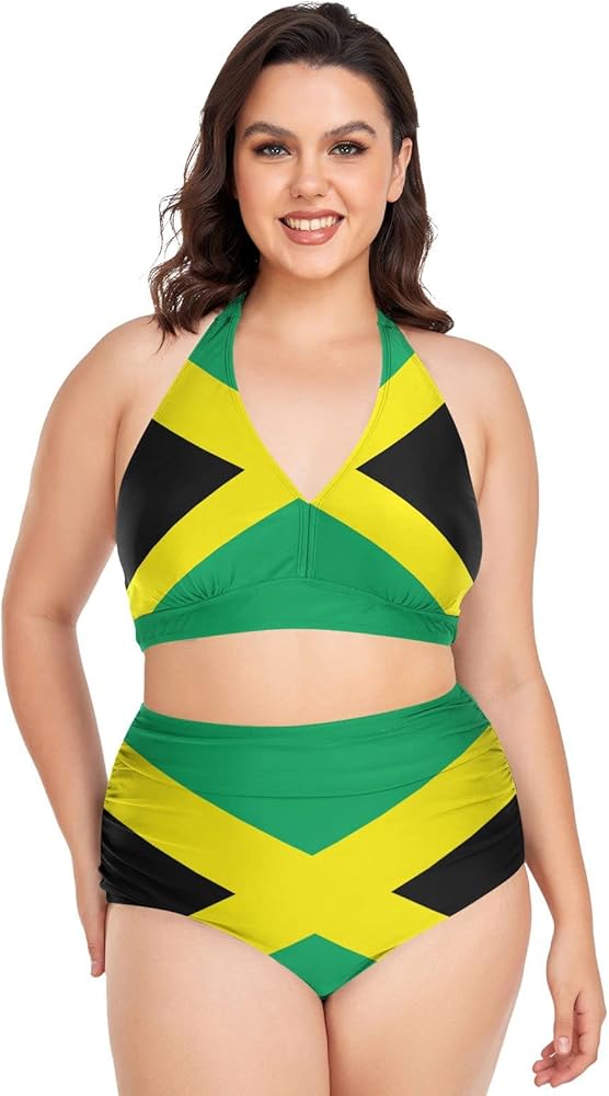 Patriot Women Plus Size Bikini Country Flag 2-Piece Swimsuit Ruched Swimwear Large Beachwear