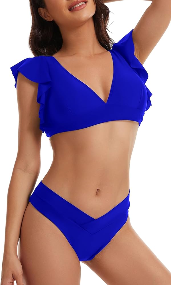 Womens Ruffle Two Piece Bikini Sets Swimsuits Sexy Back Tie Tops Bathing Suit