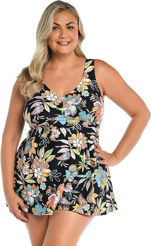 Maxine Of Hollywood Women's Standard Long Tankini Swim Dress (No Panty)