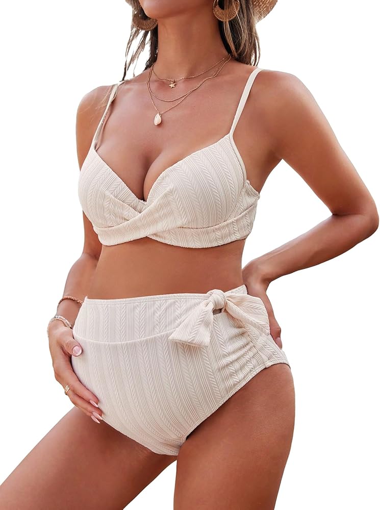 Women's 2 Piece Maternity Criss Cross Bikini Triangle Set High Cut Push Up Bikini Swimsuit Bathing Suit