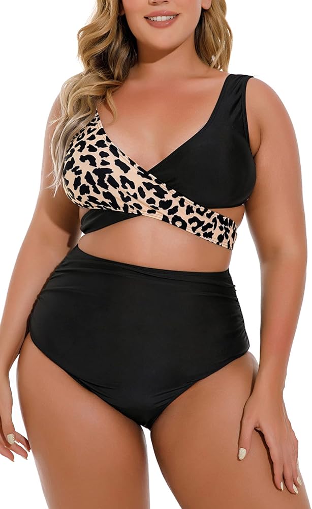 Women's Wrap Two Piece Push Up Swimsuits Plus Size Bikini Set High Waisted Bathing Suit Tummy Control Swimwear