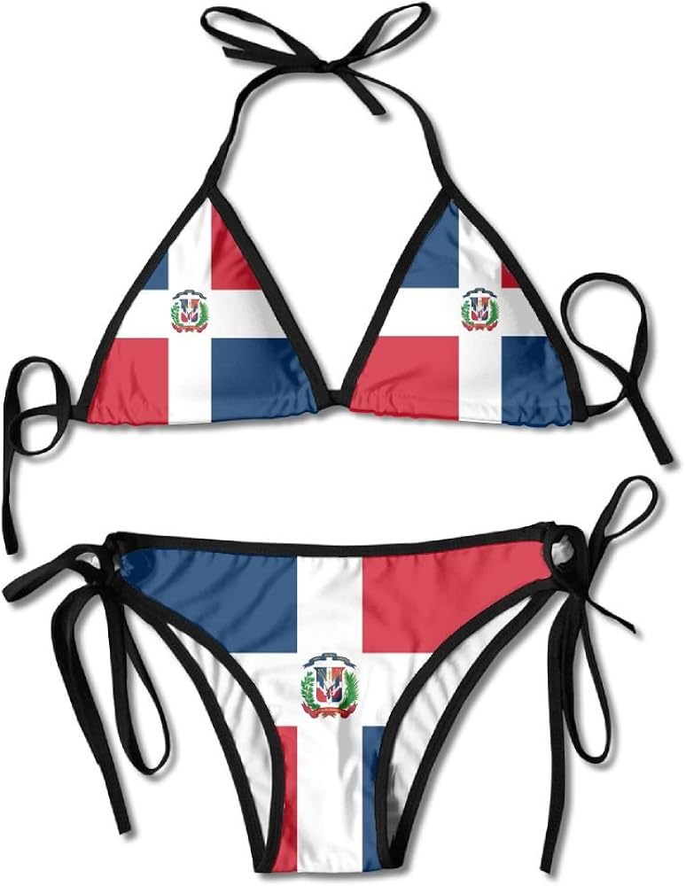 LINGMEI Flag of The Dominican Republic Sexy Boxing Bikini Women Halterneck Top and Set Swimsuits Beach Swimming, Black, One Size