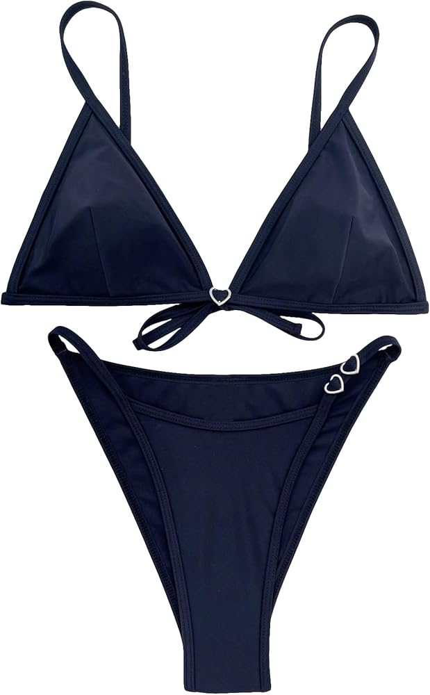 Verdusa Women's Ring Linked High Cut Triangle Bikini Swimsuit Bathing Suit