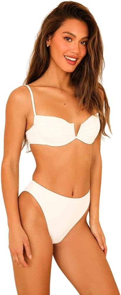 Dippin' Daisy's Seashore Bikini Bottom for Women High Waist Bikini Bottom with High-Cut Leg Design, Full Coverage White