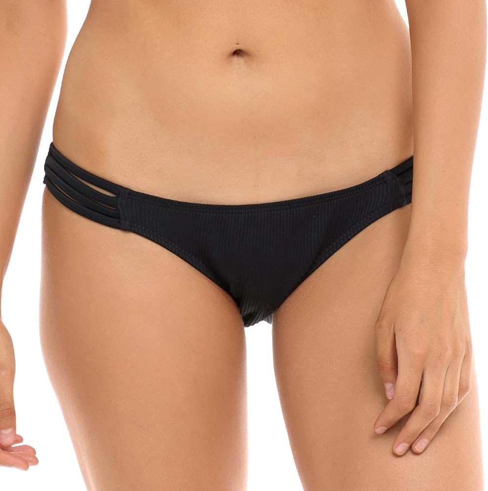 Body Glove Women's Standard Flirty Surf Rider Bikini Bottom Swimsuit, Black Ibiza Rib, Medium