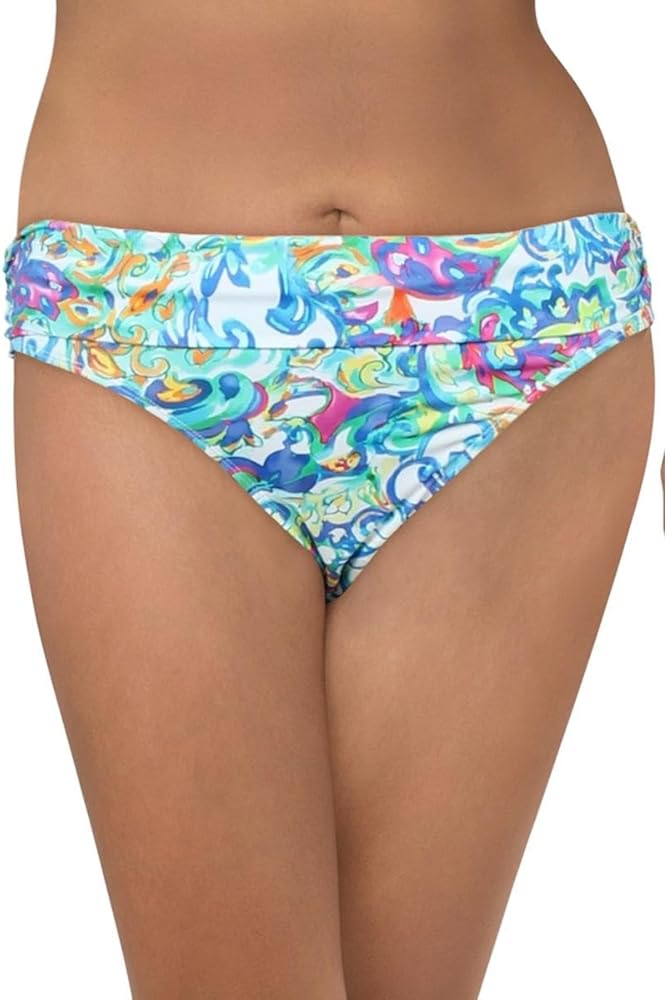 LAUREN Ralph Lauren® Watercolor Paisley Banded Hipster Bikini Bottoms – Rear Coverage – Shirred Accents Multicolored 10 One Size